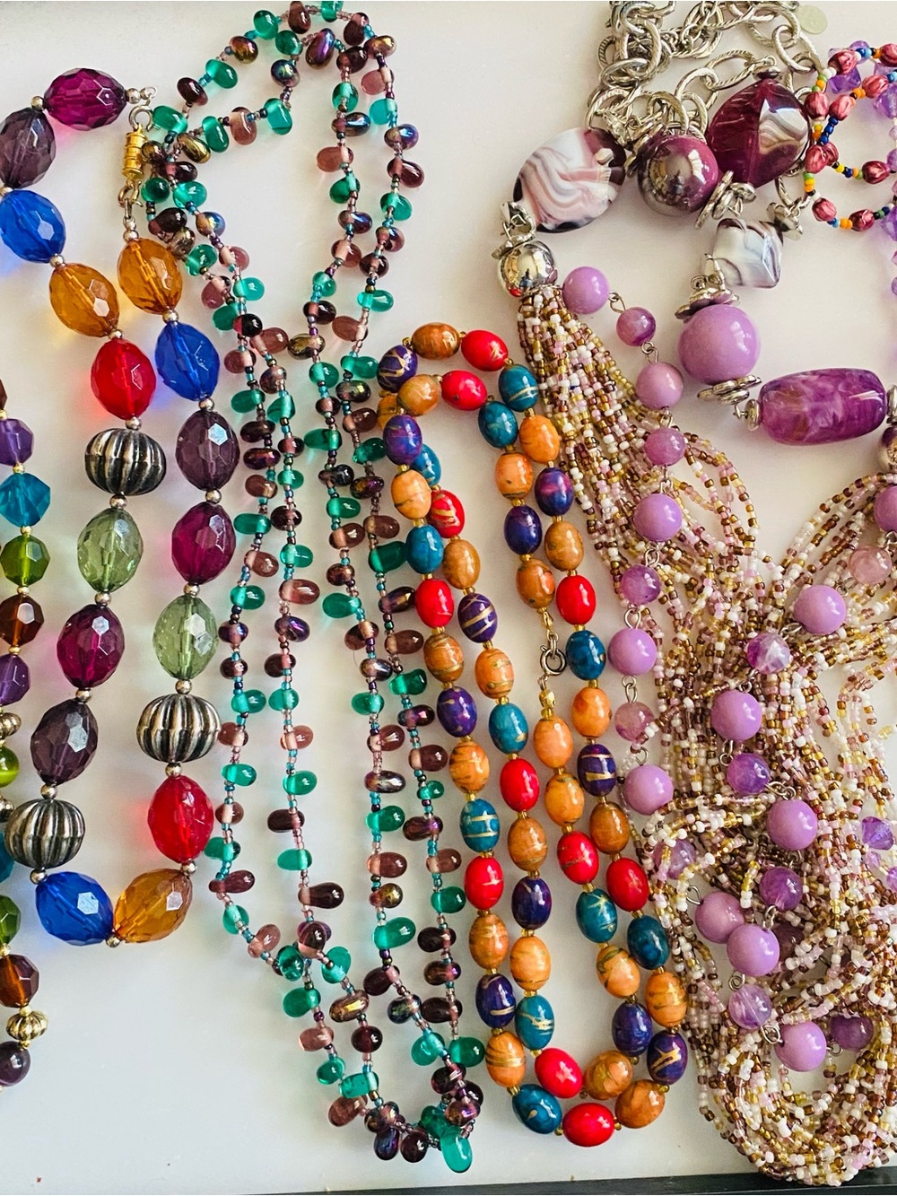 Colorful Multi-Bead Women's Necklaces Collection - Purple & Multicolor